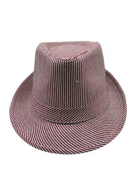 Fedora Trilby Hat - Summer Straw Striped Red & White - Gender Neutral -L/XL